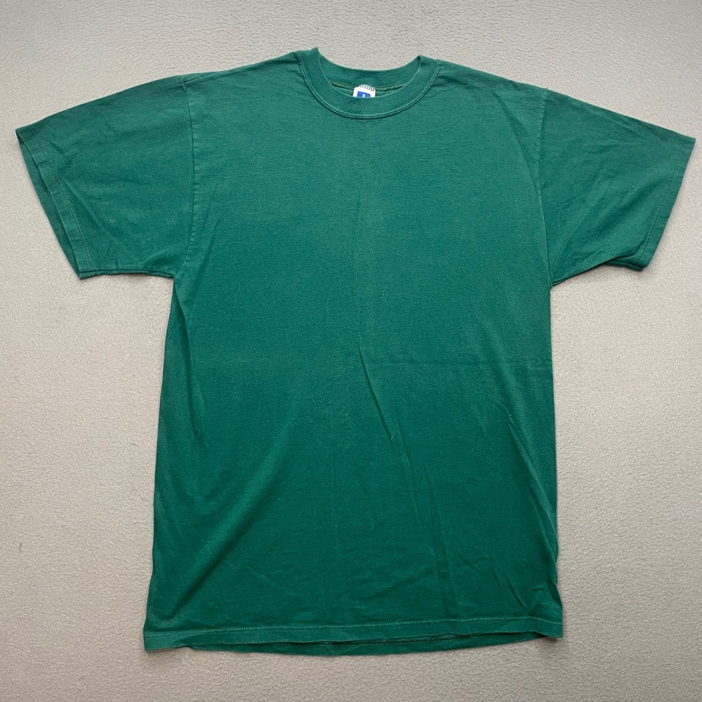 Russell Athletic Men T Shirt Green Cotton Large Vintage Made in USA Blank Tee